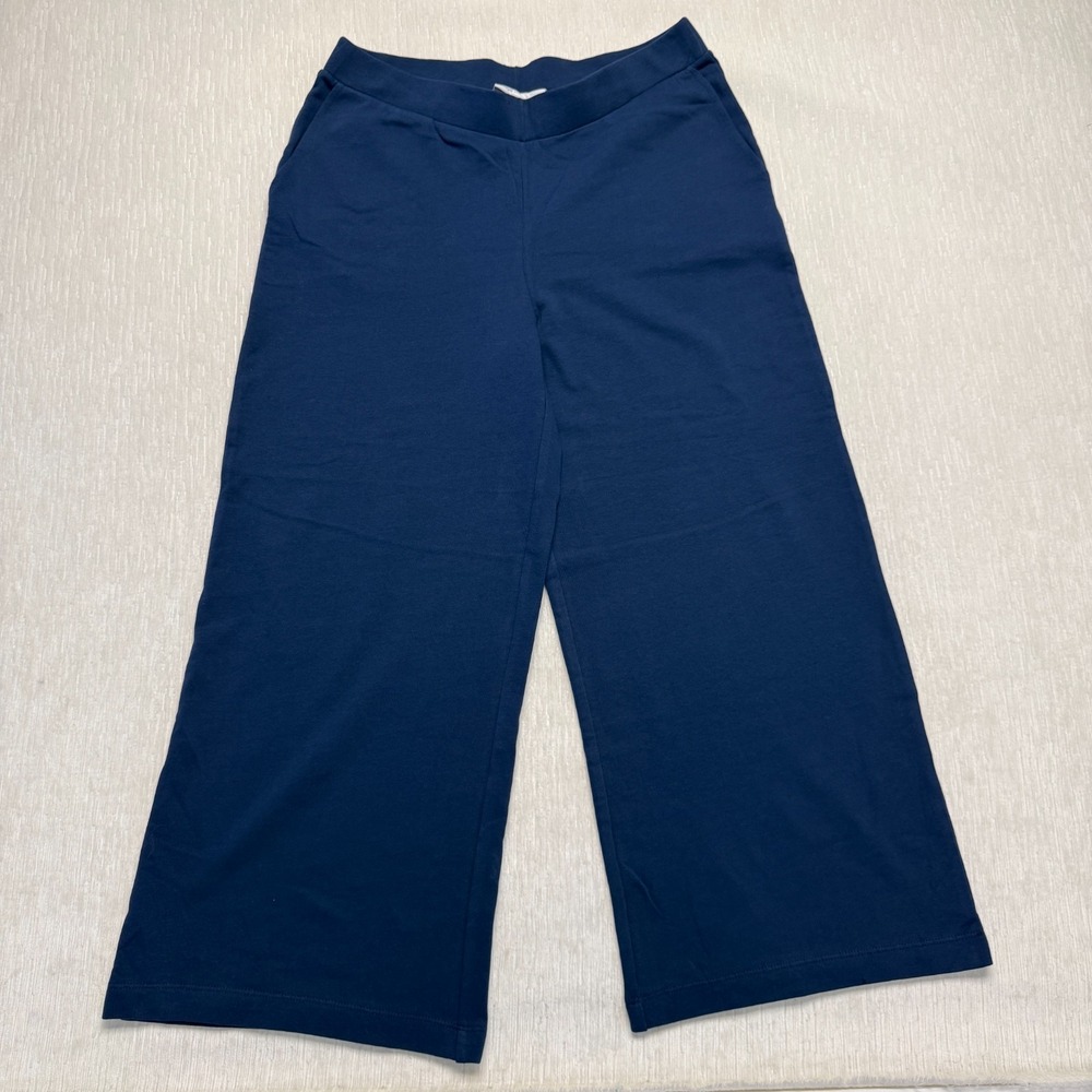 J. Jill Everyday Knit Pants Wide Leg Women Medium Blue Organic Cotton High Rise